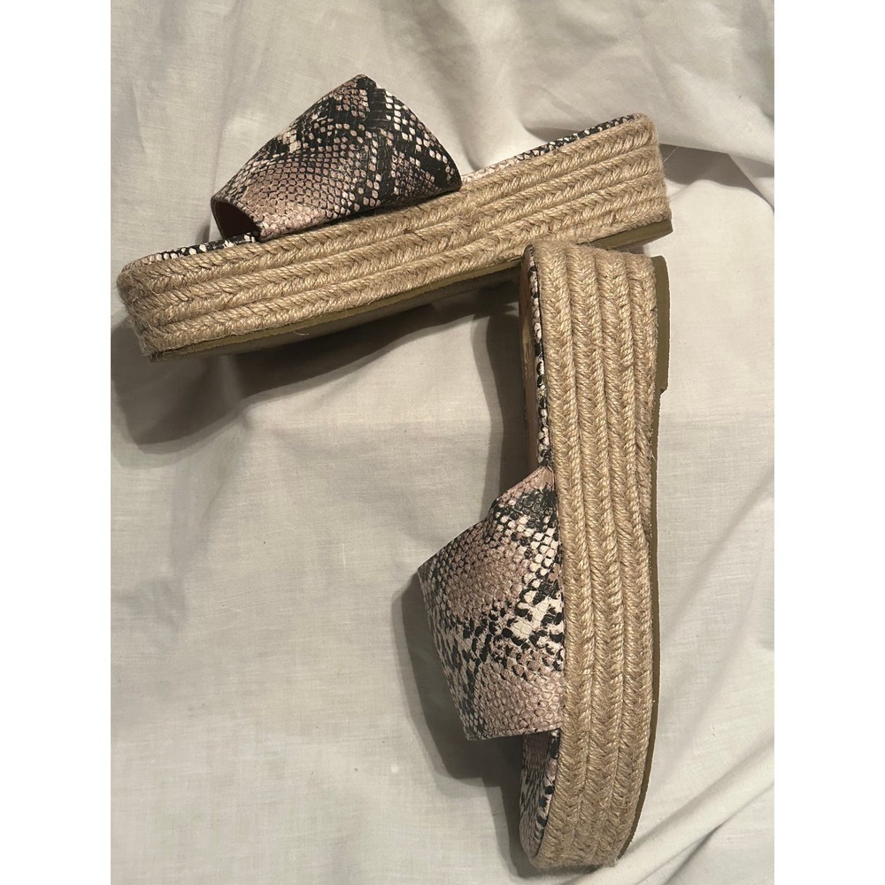 Camel Toes Flatform Espadrille Slide Mules Neutral Faux Snakeskin Sandals - Picture 3 of 14